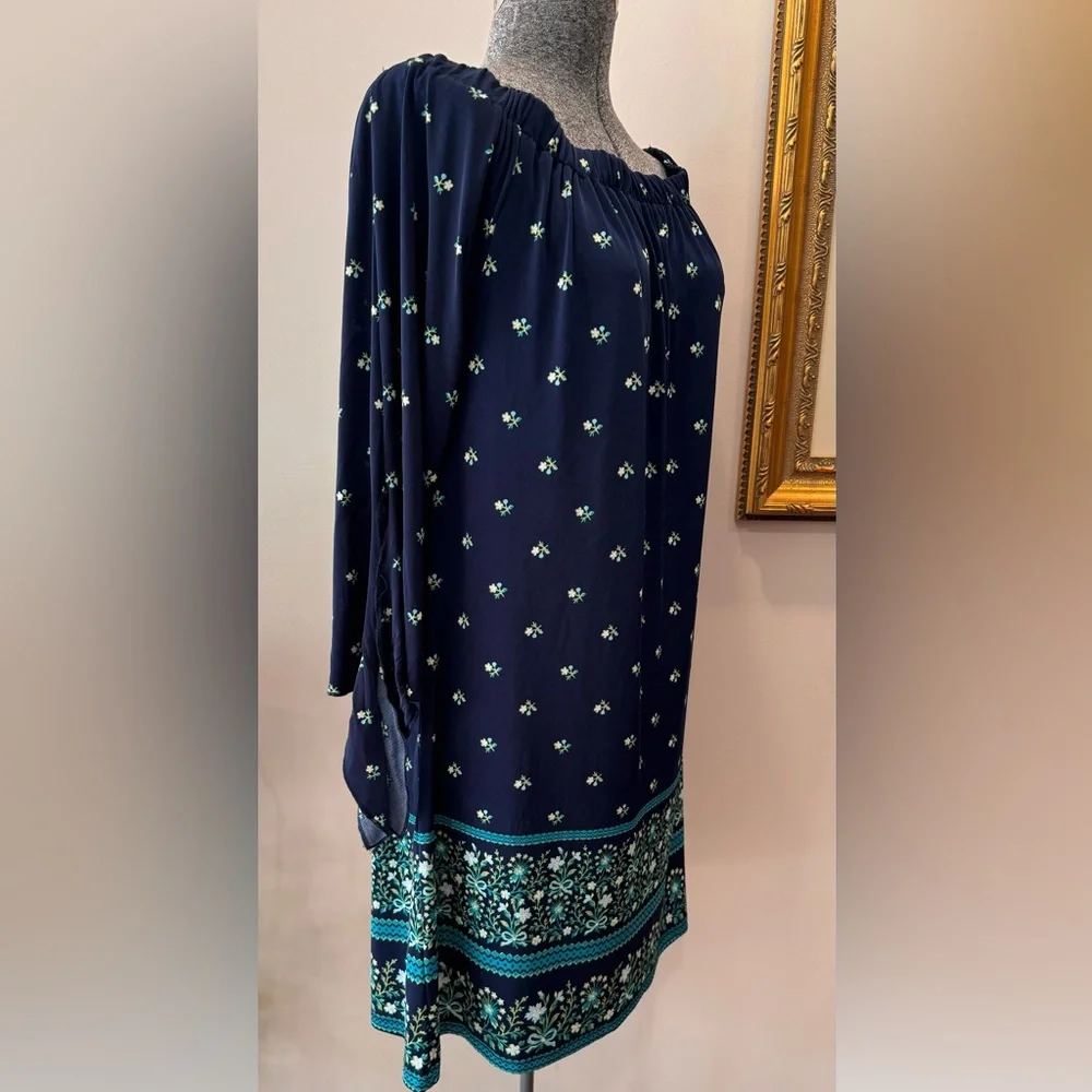 Tacera polyester elastic neck 3/4 sleeve‎ dark blue ladies dress size medium